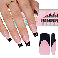 Misssix Black French Gel Nail Tips 240Pcs French Tip Press On Nails Long Square No Need To File 3 In 1 Tips Prelasting Fake