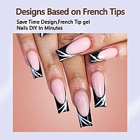 Misssix Black French Gel Nail Tips 240Pcs French Tip Press On Nails Long Square No Need To File 3 In 1 Tips Prelasting Fake