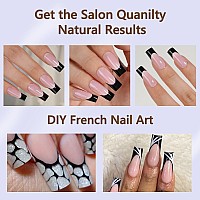 Misssix Black French Gel Nail Tips 240Pcs French Tip Press On Nails Long Square No Need To File 3 In 1 Tips Prelasting Fake