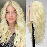 Emmor Long Light Blonde Wavy Wig For Women Lace Front Wigs Natural Looking 26 Inch Middle Part Curly Wig Heat Resistant Syntheti