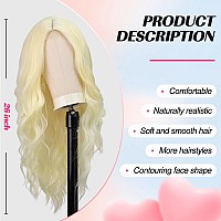 Emmor Long Light Blonde Wavy Wig For Women Lace Front Wigs Natural Looking 26 Inch Middle Part Curly Wig Heat Resistant Syntheti