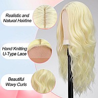 Emmor Long Light Blonde Wavy Wig For Women Lace Front Wigs Natural Looking 26 Inch Middle Part Curly Wig Heat Resistant Syntheti