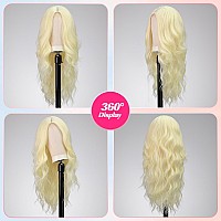 Emmor Long Light Blonde Wavy Wig For Women Lace Front Wigs Natural Looking 26 Inch Middle Part Curly Wig Heat Resistant Syntheti