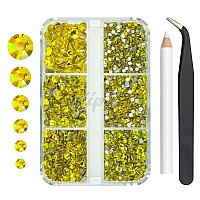 Qiipii 2550Pcs Golden Yellow Nail Art Flatback Rhinestones For Face Makeup Citrine Yellow Nail Gems Gemstones K9 Glass Ss4Ss20