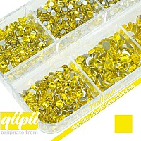 Qiipii 2550Pcs Golden Yellow Nail Art Flatback Rhinestones For Face Makeup Citrine Yellow Nail Gems Gemstones K9 Glass Ss4Ss20