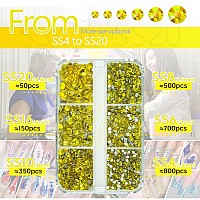 Qiipii 2550Pcs Golden Yellow Nail Art Flatback Rhinestones For Face Makeup Citrine Yellow Nail Gems Gemstones K9 Glass Ss4Ss20