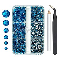 Qiipii 2550Pcs Capri Blue Nail Art Flatback Rhinestones Charms For Face Makeup Blue Nail Gems Gemstones K9 Glass Ss4Ss20 6 Size