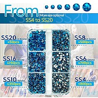 Qiipii 2550Pcs Capri Blue Nail Art Flatback Rhinestones Charms For Face Makeup Blue Nail Gems Gemstones K9 Glass Ss4Ss20 6 Size