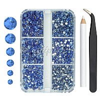 Qiipii 2550Pcs Light Blue Nail Art Flatback Rhinestones For Face Makeup Sky Blue Nail Gems Gemstones K9 Glass Ss4Ss20 6 Sizes D