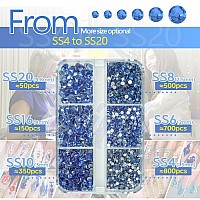 Qiipii 2550Pcs Light Blue Nail Art Flatback Rhinestones For Face Makeup Sky Blue Nail Gems Gemstones K9 Glass Ss4Ss20 6 Sizes D