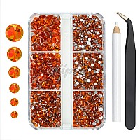 Qiipii 2550Pcs Orange Nail Art Flatback Rhinestones For Face Makeup Orange Red Nail Gems Gemstones K9 Glass Ss4Ss20 6 Sizes Dia