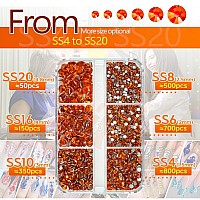 Qiipii 2550Pcs Orange Nail Art Flatback Rhinestones For Face Makeup Orange Red Nail Gems Gemstones K9 Glass Ss4Ss20 6 Sizes Dia