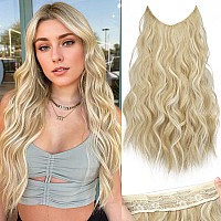 Kookastyle Invisible Wire Hair Extensions With Transparent Wire Headband Adjustable Size 4 Secure Clips Long Wavy Hairpiece For