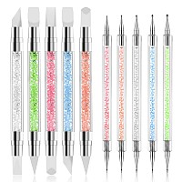 10Pcs Nail Art Gel Carving Pen Acrylic Nail Dotting Pen Rhinestone Handle Doubleended Silicone Nail Art Pen Brushes For Design