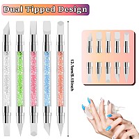 10Pcs Nail Art Gel Carving Pen Acrylic Nail Dotting Pen Rhinestone Handle Doubleended Silicone Nail Art Pen Brushes For Design