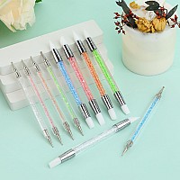 10Pcs Nail Art Gel Carving Pen Acrylic Nail Dotting Pen Rhinestone Handle Doubleended Silicone Nail Art Pen Brushes For Design