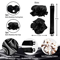 6 Pcs Heatless Satin Curling Set Overnight Headbands For Beautiful Curls Without Heat Damage Black