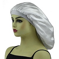 Satin Bonnets For Braids Silk Bonnet For Long Hair Covers Women Xl Large Silk Hair Bonnets Sleeping Bonnets Sleep Shower Cap Wh