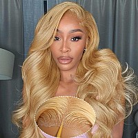 Ftqzkey Honey Blonde Hd Lace Front Wig Human Hair 13X4 Blonde Body Wave Lace Front Wig 180 Density 27 Wig Human Hair Pre Plucked