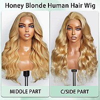 Ftqzkey Honey Blonde Hd Lace Front Wig Human Hair 13X4 Blonde Body Wave Lace Front Wig 180 Density 27 Wig Human Hair Pre Plucked