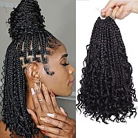 Cookoo 12 Inch Goddess Box Braids Crochet Hair 8 Pack Synthetic Bohemian Hippie Box Braids Crochet Hair Prelooped With Curly En