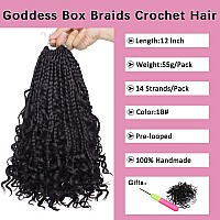 Cookoo 12 Inch Goddess Box Braids Crochet Hair 8 Pack Synthetic Bohemian Hippie Box Braids Crochet Hair Prelooped With Curly En