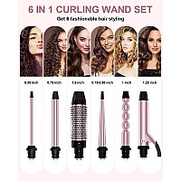 6 In 1 Curling Iron Curling Wand Set With Thermal Brush 15Inch 1Inch Bubble Curling Wand And 3 Interchangeable Ceramic Bar