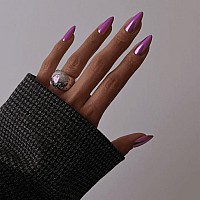 Purple Chrome Press On Nails Medium Almondkqueenest Mirror Metal Stiletto Fake Acrylic Nails With Bling Design Reusable Glue O