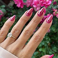 Hot Pink Chrome Press On Nails Medium Almond Kqueenest Iridescent Stiletto Fake Acrylic Nails With Holographic Mirror Effect Pe