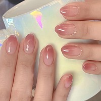 Almond Press On Nails Short Fake Nails Nude Pink Gel Acrylic Nails With Nail Glue Glossy False Nails Kits For Women Super Fit