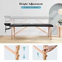 Chrun Massage Table Portable Massage Bed Lash Spa Bed Tattoo Face Cradle Bed Height 35Inch Adjustable 2 Fold With Bag Black