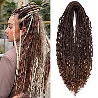 Leeven 30 Strands Double Ended Dreadlock Extensions 24 Inch Thin Synthetic Boho Dreads Ombre Brown 3 Style Mixed Full Set Wool D