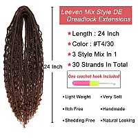 Leeven 30 Strands Double Ended Dreadlock Extensions 24 Inch Thin Synthetic Boho Dreads Ombre Brown 3 Style Mixed Full Set Wool D