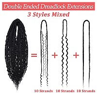 Leeven 30 Strands Double Ended Dreadlock Extensions 24 Inch Thin Synthetic Boho Dreads Ombre Brown 3 Style Mixed Full Set Wool D