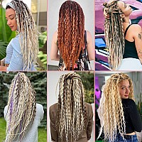 Leeven 30 Strands Double Ended Dreadlock Extensions 24 Inch Thin Synthetic Boho Dreads Ombre Brown 3 Style Mixed Full Set Wool D