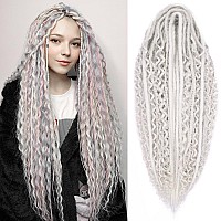 Leeven 30 Strands Double Ended Dreadlock Extensions 24 Inch Thin Synthetic Boho Dreads Gray 3 Style Mixed Full Set Wool De Wavy