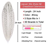 Leeven 30 Strands Double Ended Dreadlock Extensions 24 Inch Thin Synthetic Boho Dreads Gray 3 Style Mixed Full Set Wool De Wavy