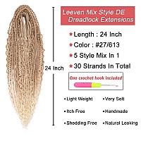 Leeven 30 Strands Double Ended Dreadlock Extensions 24 Inch Thin Synthetic Boho Dreads Ombre Blonde 5 Style Mixed Full Set Wool