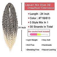 Leeven 30 Strands Double Ended Dreadlock Extensions 24 Inch Honey Blonde Thin Synthetic Boho Dreads 3 Style Mixed Full Set Wool