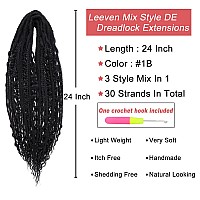 Leeven 30 Strands Double Ended Dreadlock Extensions 24 Inch Black Thin Synthetic Boho Dreads 3 Style Mixed Full Set Wool De Viki