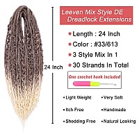 Leeven 30 Strands Double Ended Dreadlock Extensions 24 Inch Thin Synthetic Boho Dreads Ombre Brwon Blonde 3 Style Mixed Full Set