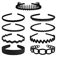 Drnytunk Unisex Hair Band 9Pcs Plastic Headband Wide Head Bands Combing Hairbands Wavy Outdoor Sports Headbands For Mens Hair B