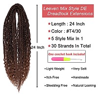 Leeven 30 Strands Double Ended Dreadlock Extensions 24 Inch Thin Synthetic Boho Dreads Ombre Brown 5 Style Mixed Full Set Wool D