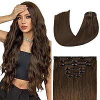 Aison Medium Brown Clip In Hair Extensions Real Human Hair 85G 100 Remy Human Hair Clip In Extensions Soft Silky Straight 7Pcs