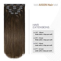 Aison Medium Brown Clip In Hair Extensions Real Human Hair 85G 100 Remy Human Hair Clip In Extensions Soft Silky Straight 7Pcs