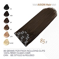 Aison Medium Brown Clip In Hair Extensions Real Human Hair 85G 100 Remy Human Hair Clip In Extensions Soft Silky Straight 7Pcs