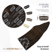 Aison Medium Brown Clip In Hair Extensions Real Human Hair 85G 100 Remy Human Hair Clip In Extensions Soft Silky Straight 7Pcs