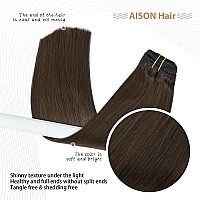 Aison Medium Brown Clip In Hair Extensions Real Human Hair 85G 100 Remy Human Hair Clip In Extensions Soft Silky Straight 7Pcs