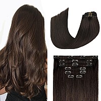 Clip In Hair Extensions Real Human Hair 115G Dark Brown 100 Real Human Hair Clip In Extensions Soft Silky Straight 7Pcs 16 Clip