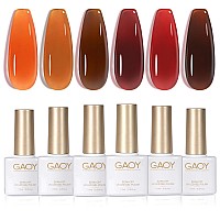 Gaoy Jelly Brown Gel Nail Polish Set 6 Transparent Colors Dark Red Orange Pumpkin Soak Off Gel Polish Kit For Salon And Nail Ar